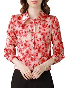 Chemises femme respirantes de qualité supérieure personnaliser décontracté imprimé été chemise femme 100% coton chemises à col rabattu - Product Image 5