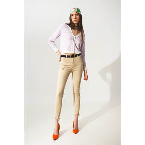 Jeans de Mezclilla Ajustados de Cintura Alta en Color Beige Claro para Mujer, Transpirables, Lavables, Estilo Vintage, con Decoración de Agujeros, Talla XL - Product Image 3