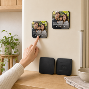 Aimant de réfrigérateur personnalisé en ABS écologique de qualité supérieure, 10x10cm, sans cadre, avec photo et musique - Product Image 1