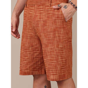 Ensemble coordonné Amanush pour homme, en coton tressé texturé, style Khadi, chemise à manches longues à col mandarin avec short, tenue décontractée d'été - Product Image 3