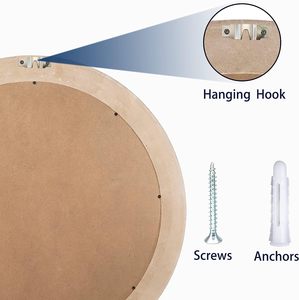 Miroir rond en bois miroirs décoratifs pour décoration murale miroir cercle de ferme rustique avec perles de lavage blanc suspendu en détresse - Product Image 5