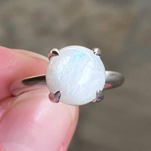 Sólido 925 plata esterlina genuino Arco Iris piedra lunar 12mm cabujón bisel ajuste clásico Unisex anillo joyería hecha a mano - Product Image 5