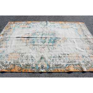 Tapis vintage, grand tapis de 5,7x8,4 pieds, tapis turc en laine blanc avec motifs de plantes et d'arbres - Product Image 3