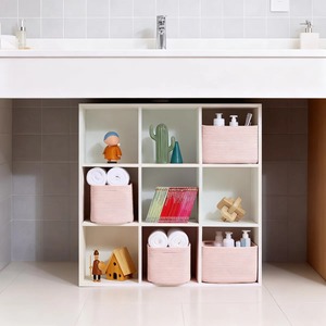 Panier en macramé rose, panier de rangement en fibre pour le rangement de la pièce, idéal pour les livres, les jouets, les articles de toilette et l'organisation quotidienne, en provenance d'Inde - Product Image 4