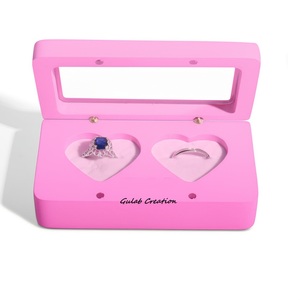 Portador de anillo de doble Corazón, caja de anillo de madera Rosa hecha a mano para bodas, ceremonias de compromiso, decoración de madera pulida - Product Image 1