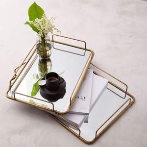 Wholesale Nordic Style Gold Metal Glass <b>Mirror</b> Tray Round Geometric Desktop Decorative Jewelry Display Plate Cosmetic Tray - Product Image 3