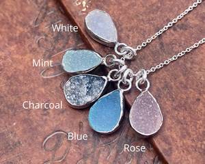 Collier en cristal Druzy guérisseur, pendentif goutte d'eau, chaîne bohème superposable, argent sterling 925, bijoux en pierre naturelle, cadeau équilibrant - Product Image 3