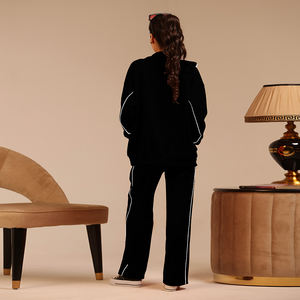 Costume décontracté noir pour femme, style vintage 2026, style de rue européen et américain, manches longues, col pliable, avec pantalon assorti - Product Image 4