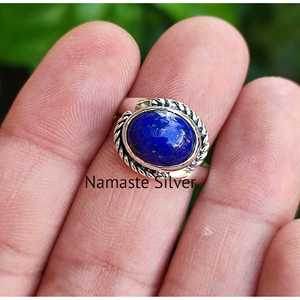Handmade 925 Sterling Silver <b>Lapis</b> <b>Lazuli</b> <b>Ring</b> September Birthstone Promise Jewelry with Oval Blue Gemstone Certified Boho Style - Product Image 5