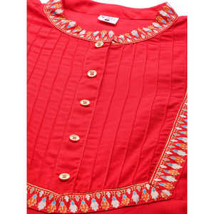 Robe Anarkali en rayonne à plis, tenue modeste en rouge, 48 pouces - Product Image 3