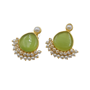 New Design <b>earring</b> Manufacturer Supplier Gold Plated Stainless Natural Stone Round <b>Stud</b> <b>Earrings</b> - Product Image 2