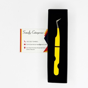 Professional Yellow Fiber Tip Eyelash Extension Tweezers Set Stainless Steel Sustainable with <b>Silver</b> Tip Durable High Quality - Product Image 2