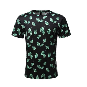 New Arrival high quality Black T-Shirt With Green Monstera Leaf Print Short Sleeve Casual Wear - Product Image 1