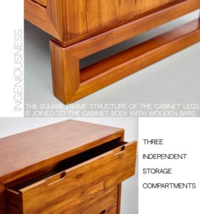 Table de chevet en teck pratique et moderne avec 3 tiroirs pour la chambre à coucher - Product Image 2