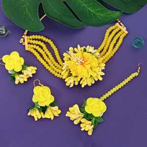 ชุดเครื่องประดับสร้อยคอลูกปัดลูกปัดไข่มุกสังเคราะห์สีเหลือง - Product Image 2