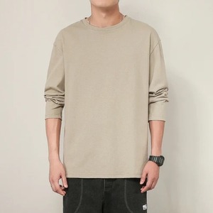 2025 nueva tendencia camisetas de gran tamaño de Color sólido para hombre con mangas largas 100% algodón cuello grande camisetas masculinas - Product Image 6