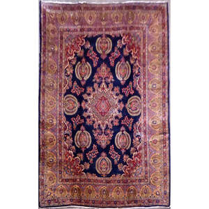 Alfombras persas Tabriz semiantiguas hechas a mano en Hamedan, con motivos florales tradicionales, teñidas con tintes vegetales naturales, de lana, color azul, 14'4X9'10. - Product Image 1