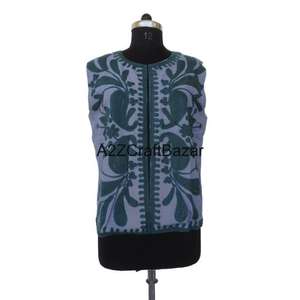 Veste bomber en coton de haute qualité pour femmes, imprimé floral, style bohème, broderie à la main, manches coupées, boutons, vêtements d'automne et d'hiver - Product Image 1