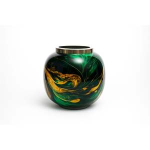 Vase en verre sur base métallique haut de gamme, art marbré créatif, vase décoratif, style minimaliste, vase rond de type pot à gingembre pour la décoration - Product Image 3