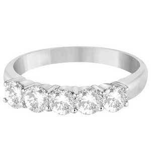 Bague en or blanc 14 carats avec cinq diamants, alliance classique avec sertissage en pierre taillée plaqué or jaune rhodié 1,00 ct - Product Image 3