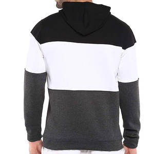 OEM Custom Men Hoodie Black White Charcoal Grey Tri Tone <b>Colour</b> Black Fleece Pullover Horizontal Panel Hoodie Factory Wholesale - Product Image 3