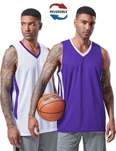 Maillot de basketball réversible imprimé pour homme, sans manches, col en V, coupe athlétique, 100 % polyester, respirant et anti-humidité - Product Image 1