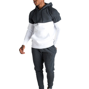 Chándal con capucha de dos tonos para hombre, conjunto de Jogger informal blanco y gris oscuro, ropa deportiva de moda para gimnasio y ropa de calle - Product Image 1