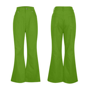 กางเกงขาบานของผู้หญิง2025สีทึบเอวกลางลำลองดีไซน์ผ้าใบแบบเชือกผูกด้านหน้าคุณภาพสูงสีทึบ - Product Image 1