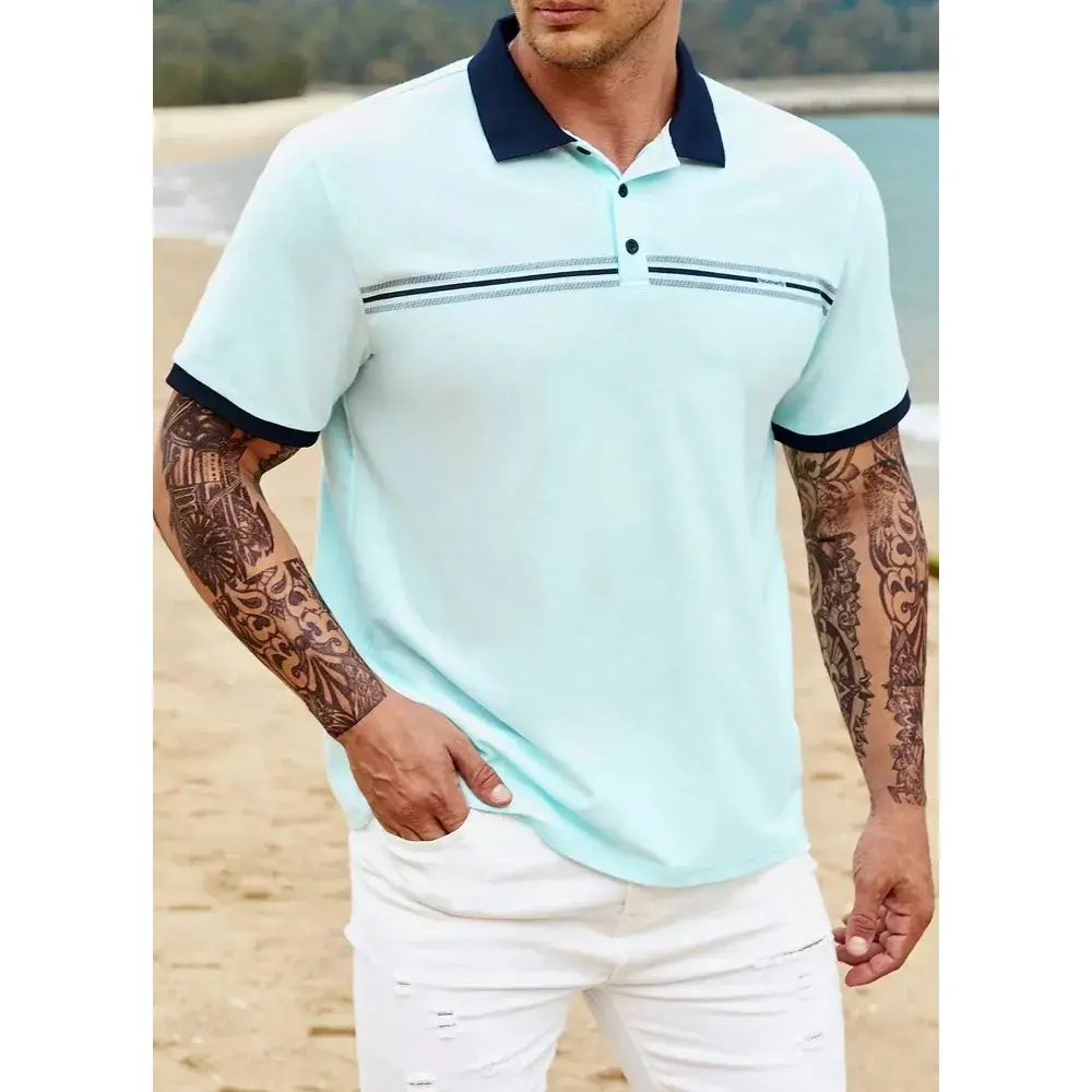Popüler tasarım yaz moda düz renk rahat özelleştirilmiş % 100% pamuklu kumaş erkek nefes Polo gömlekler