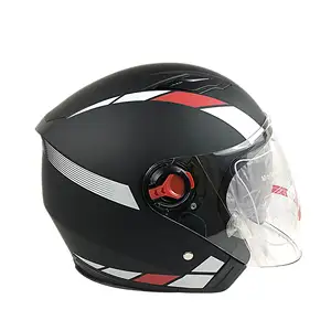 Helm Keamanan Motor Setengah Wajah, Pelindung Keamanan Kepala Warna Hitam Matte dengan Lensa Ganda Predator Sepeda Motor