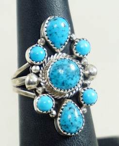 Kingman Spiderweb Turquoise Cluster Sterling Silver <b>Rings</b> by Roie Jaque 925 Sterling Silver <b>Rings</b> Beautiful <b>Ring</b> - Product Image 2