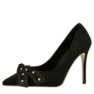 Zapatos de tacón alto de gamuza con remaches y diseño de mariposa para mujer, modernos, con patrón sólido, tacón fino cuadrado, sin cordones, de 3cm, 5cm, 6cm, 8cm - Product Image 1