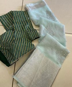 Sari estampado rojo con blusa de algodón blanco para mujer de fiesta de boda simple - Product Image 3