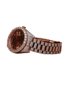 Moissanite Roman Round Cut Brown Dial Iced Out Diamond Watch With Auto and <b>Rose</b> <b>Gold</b> Stainless Steel Case For Men's - Product Image 2