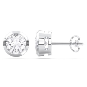 2.00 Carat Cut Moissanite Diamond E-F/VVS-VS Bezel <b>Set</b> Push Back <b>Stud</b> <b>Earring</b> Handcrafted Sterling <b>Silver</b> for Parties Gifts - Product Image 1