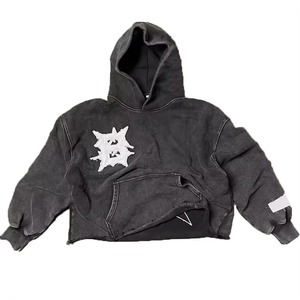 Custom Acid Wash Hoodie Men Vintage Charcoal Sweatshirt Heavyweight Cotton Fleece Cropped Patch Pullover Streetwear Blank - Product Image 1