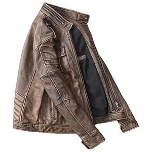 Chaqueta de cuero de bombardero de piel de oveja genuina para hombre, chaquetas de cuero de motocicleta, chaqueta de invierno de cuero de Color marrón para hombre - Product Image 2