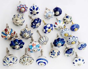 Set of 25 Hand Painted Blue and White Ceramic Modern Kitchen & Bathroom Cabinet Drawer <b>Handles</b> and Knobs - Product Image 1