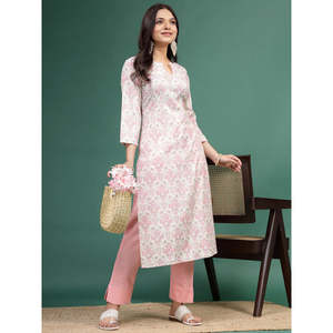 Robe décontractée pour femme, style bohème, coupe droite, en coton imprimé floral, col en V, longueur genou, taille XS, respirante et naturelle - Product Image 1