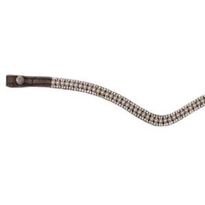 Dernière conception toute forme 100% bande de front de cheval en cuir véritable pleine fleur pour bride avec cristaux à 3 rangées et perle rose clair bling - Product Image 3