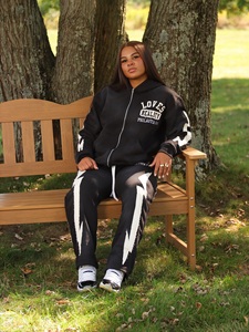 Conjunto de Sudadera con capucha Vintage de lavado ácido de alta calidad para hombre Jogger con cremallera bordada personalizada con pantalones de chándal Acampanados para invierno - Product Image 6