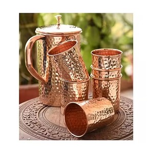 Jarra de cobre con acabado martillado con tapa y perilla de latón, 2 juegos de vidrio de cobre para servir agua, uso doméstico en la cocina - Product Image 5