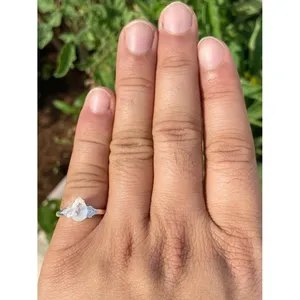 925 Silver Boho Statement <b>Ring</b> with Pear Cut Moonstone Rhodium Plated Engagement Gemstone <b>Ring</b> - Product Image 5