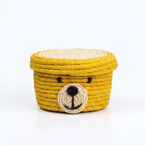 Cestas de Almacenamiento Hechas a Mano de Rafia con Tapa, Naranja, Azul, Amarillo, Decoración para el Hogar Infantil - Product Image 4