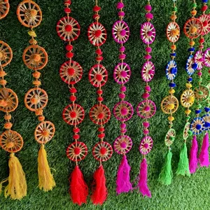 Beautiful latkans Pack of 10 Designer pom pom wall decor hangings toran and backdrop for wedding and haldi events