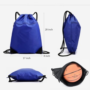 Blue Polyester <b>Drawstring</b> <b>Backpack</b> with Zippered Pocket Portable Sport Bag for Gym and Travel Gift Packaging - Product Image 4