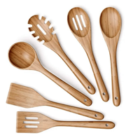 Ensemble d'ustensiles de cuisine en bambou éco-chic de qualité supérieure, 6 pièces, légers, durables, finition mate, outils de cuisson pour les chefs à domicile