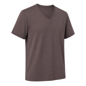 Camiseta de Algodón con Cuello en V Color Taupe al por Mayor, con Detalle de Manga Corta Minimalista, Lisa, para Hombre, Uso Diario Informal - Product Image 3