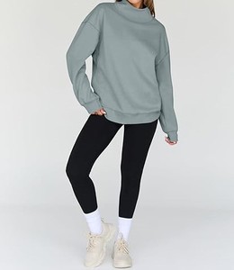 Sudadera con cuello con abertura lateral única Sudadera holgada para mujer - Product Image 4