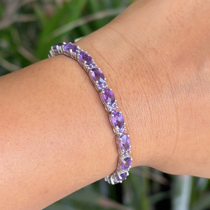 Personalized 925 Sterling Silver Tennis <b>Bracelet</b> Set Real Amethyst Prong Rhodium <b>Fine</b> <b>Chain</b> <b>Link</b> <b>Bracelets</b> for Weddings Gift - Product Image 2